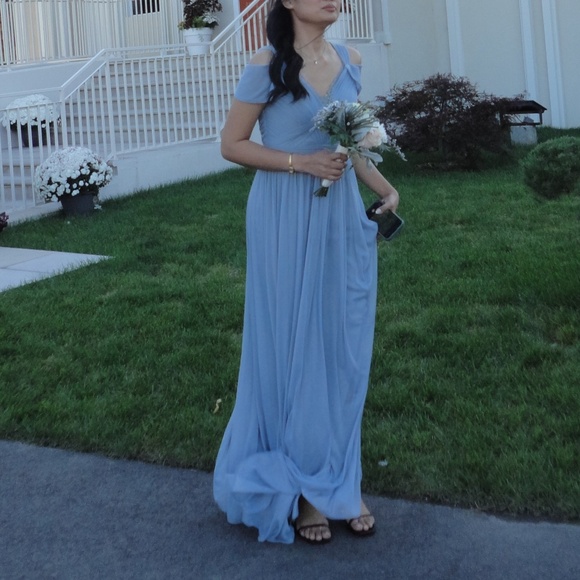 Azazie NWT Stretch-Mesh "Calla" Dusty Blue Bridesmaid Prom Dress Size A2 - Picture 2 of 14